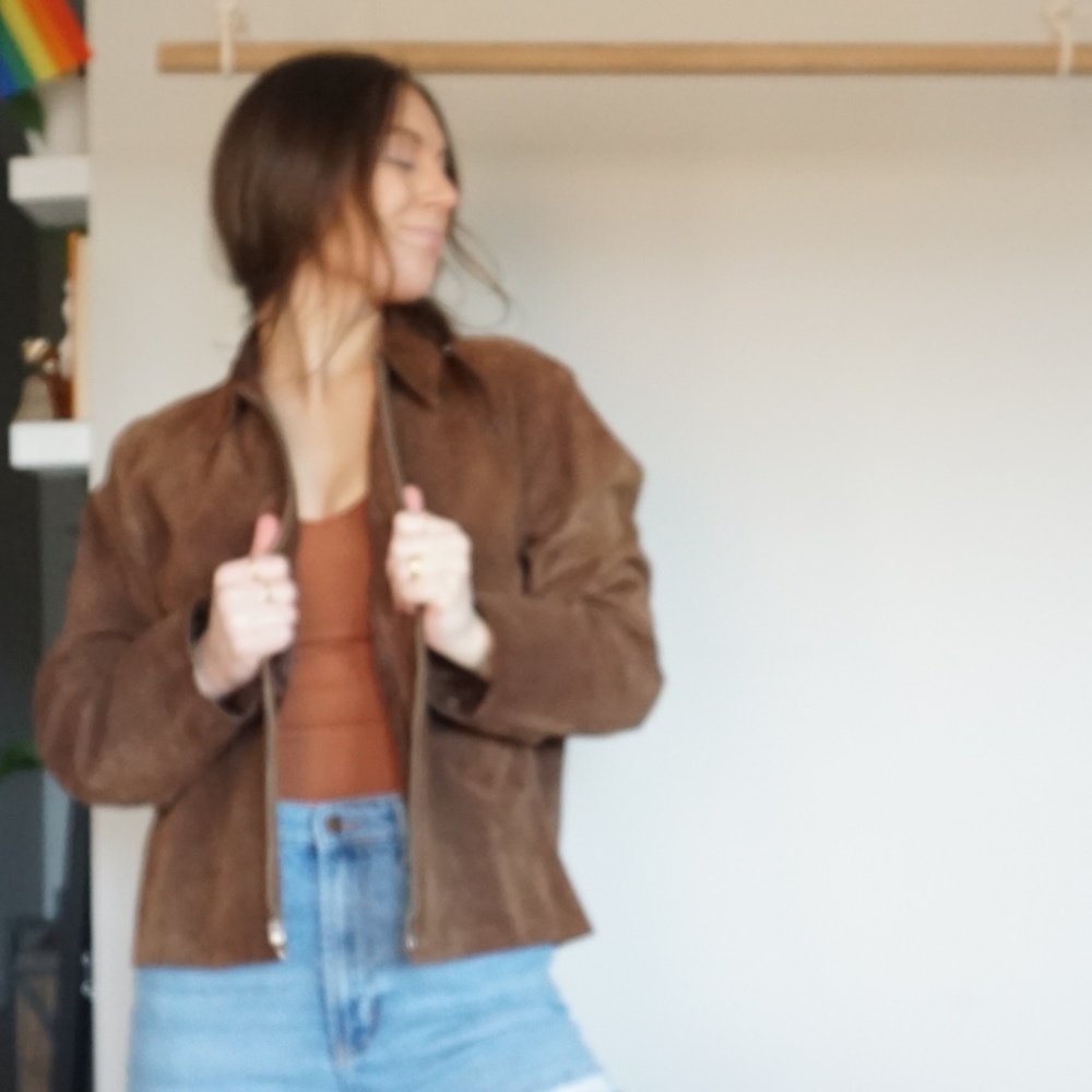 thrifted suede leather brown jacket